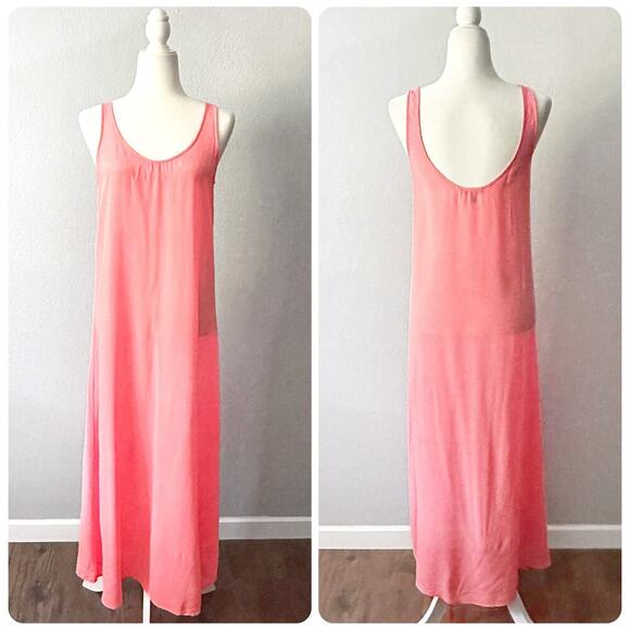 J. Crew Peach Pink 100% Silk Scoop Neck Maxi Dress women's size XS - Picture 1 of 11